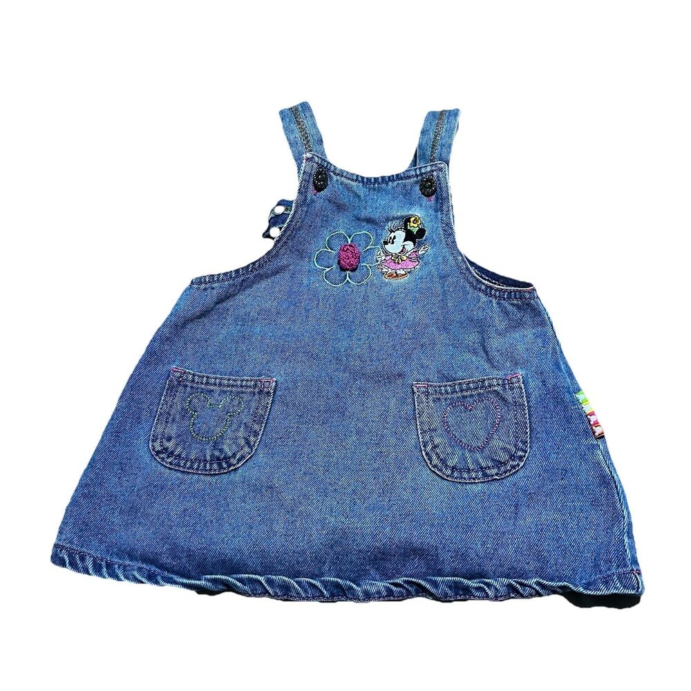 Vintage Mickey & Co Minnie Mouse Denim Jean Jumper Dress Overalls Size 18-24M